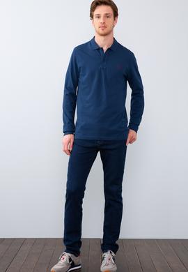 Erkek Açık Lacivert Polo Yaka Sweatshirt Basic - 50209199106