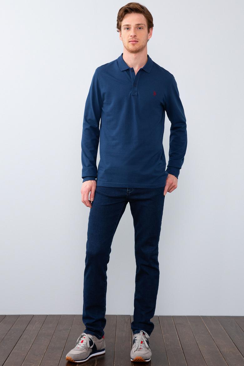 Erkek Açık Lacivert Polo Yaka Sweatshirt Basic - 50209199106