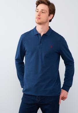 Erkek Açık Lacivert Polo Yaka Sweatshirt Basic - 50209199106