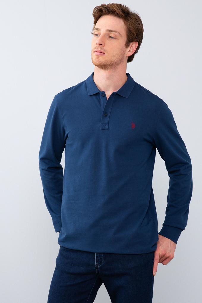 Erkek Açık Lacivert Polo Yaka Sweatshirt Basic
