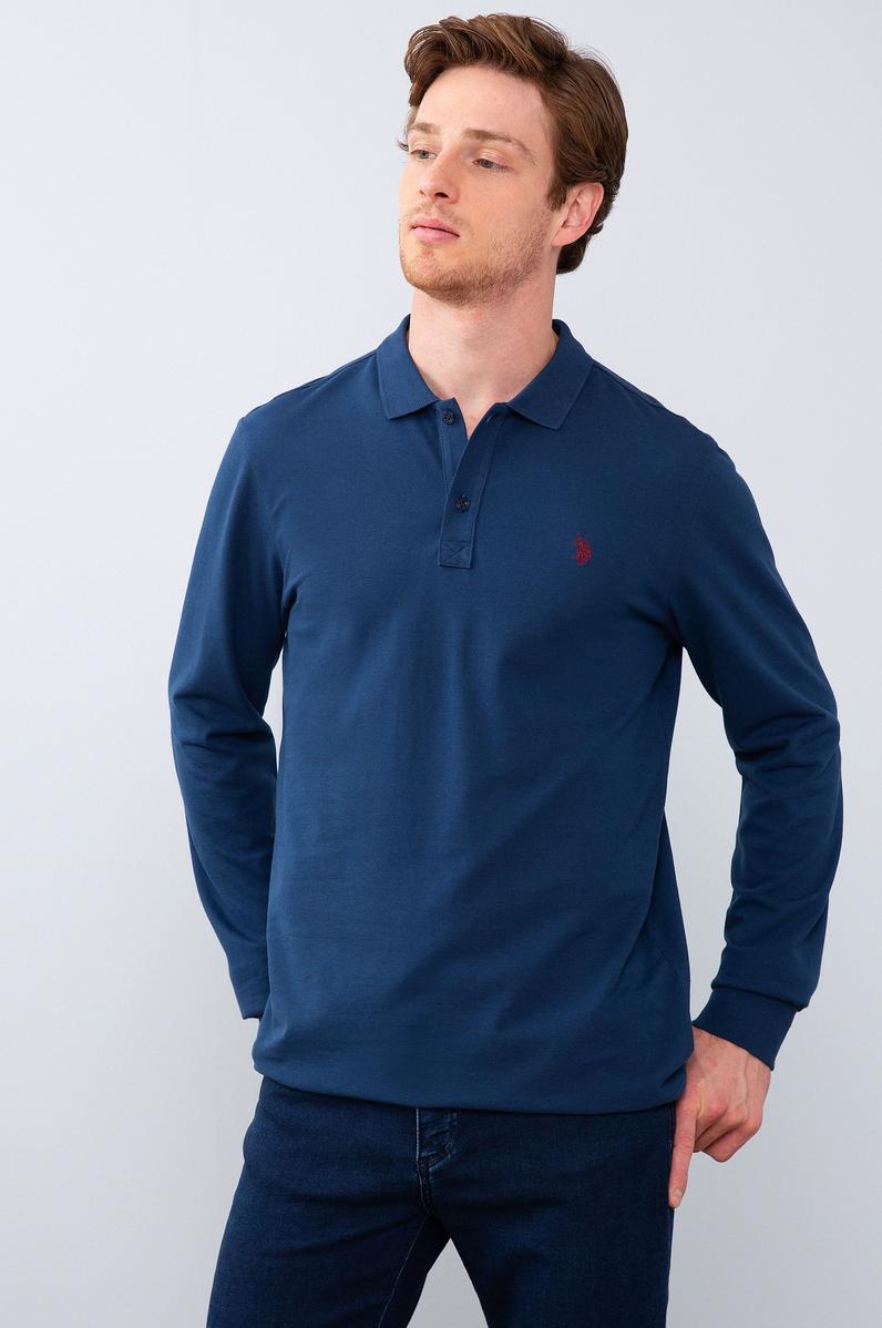 Erkek Açık Lacivert Polo Yaka Sweatshirt Basic
