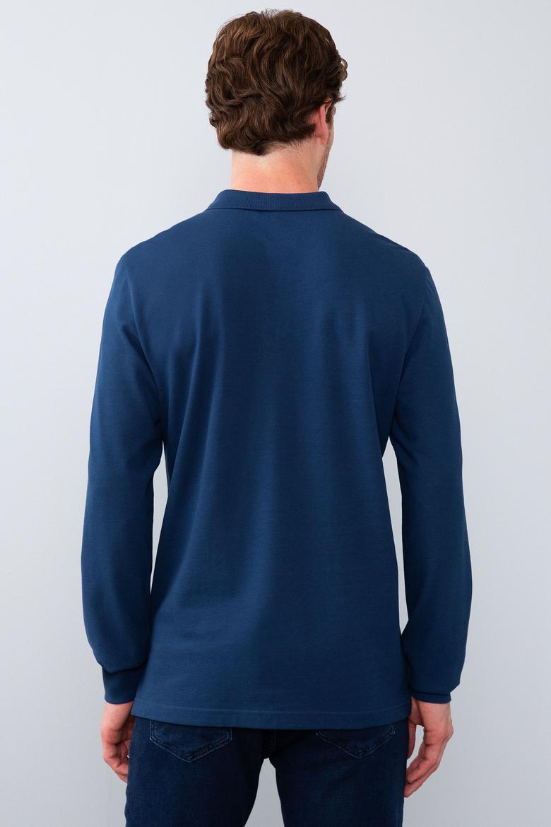 Erkek Açık Lacivert Polo Yaka Sweatshirt Basic - 50209199106