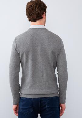 Erkek Gri Melanj V-Yaka Triko Kazak Basic - 50210287056