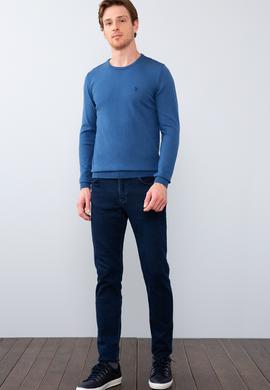 Erkek İndigo Bisiklet Yaka Triko Kazak Basic - 50211240025