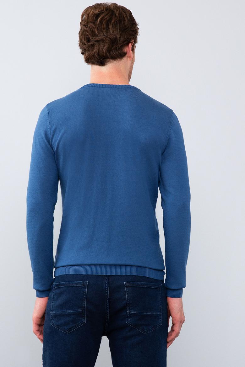 Erkek İndigo Bisiklet Yaka Triko Kazak Basic - 50211240025