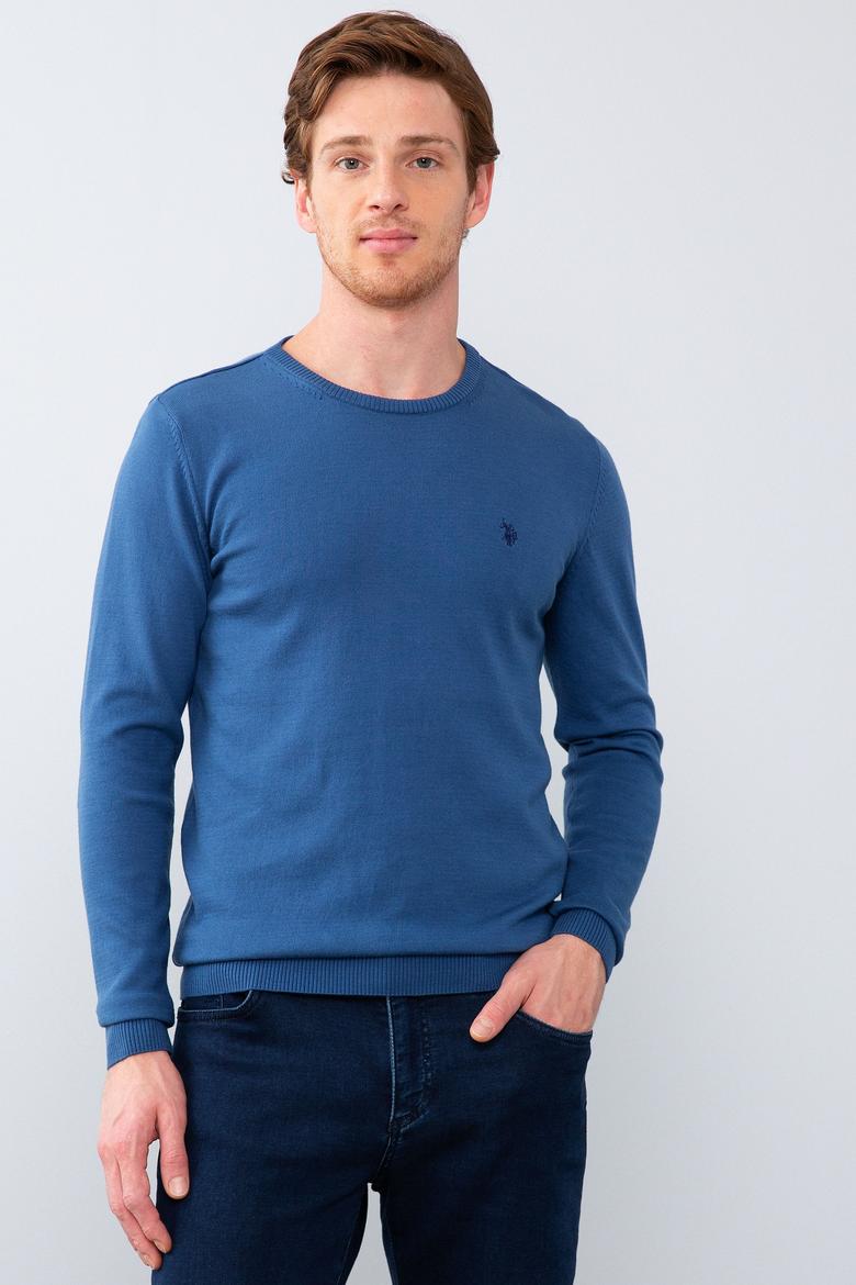 Erkek İndigo Bisiklet Yaka Triko Kazak Basic - 50211240025