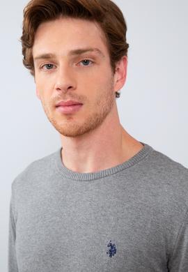 Erkek Gri Melanj Bisiklet Yaka Triko Kazak Basic - 50211240034