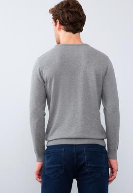 Erkek Gri Melanj Bisiklet Yaka Triko Kazak Basic - 50211240034