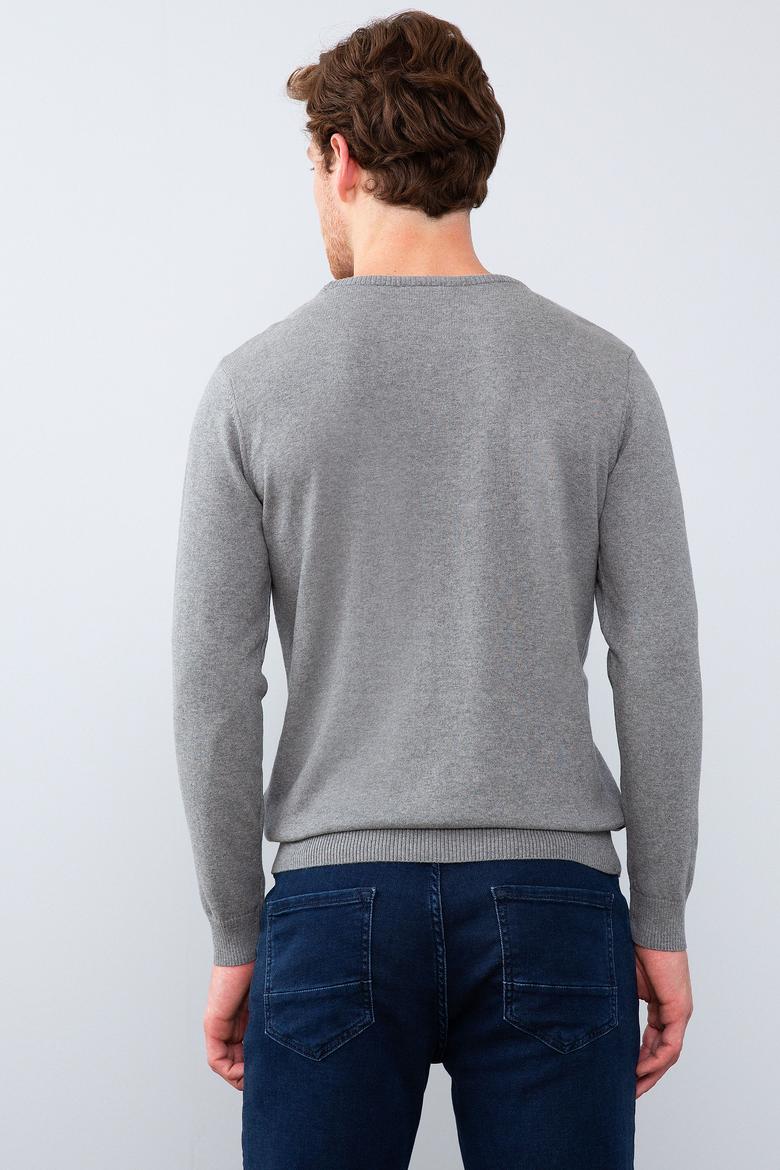 Erkek Gri Melanj Bisiklet Yaka Triko Kazak Basic - 50211240034