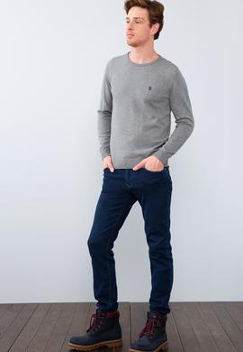 Erkek Gri Melanj Bisiklet Yaka Triko Kazak Basic - 50211240034