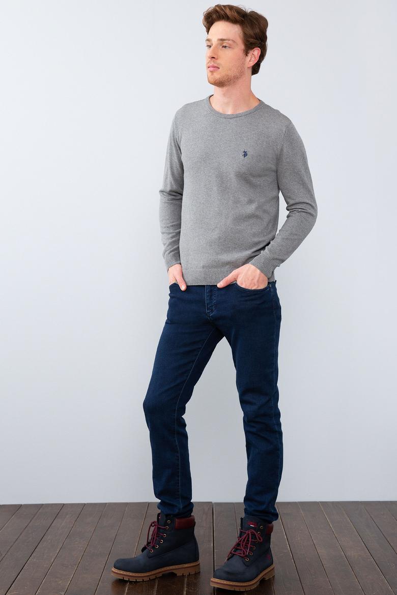 Erkek Gri Melanj Bisiklet Yaka Triko Kazak Basic - 50211240034