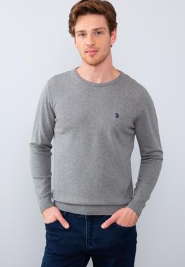 Erkek Gri Melanj Bisiklet Yaka Triko Kazak Basic - 50211240034