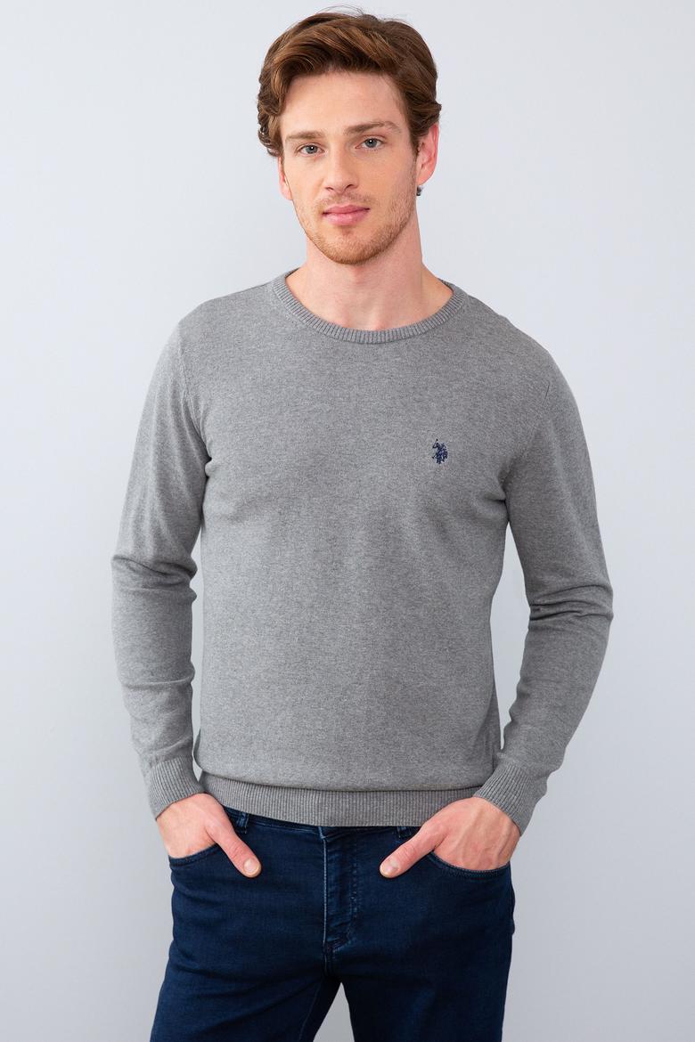 Erkek Gri Melanj Bisiklet Yaka Triko Kazak Basic - 50211240034