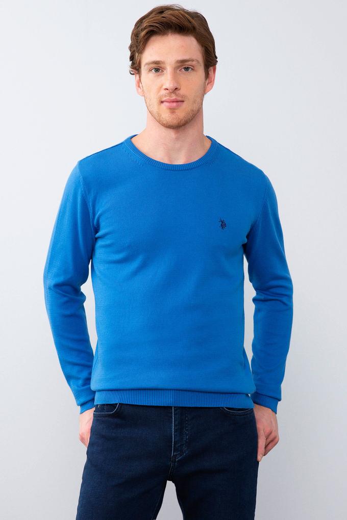 Erkek Kobalt Bisiklet Yaka Triko Kazak Basic