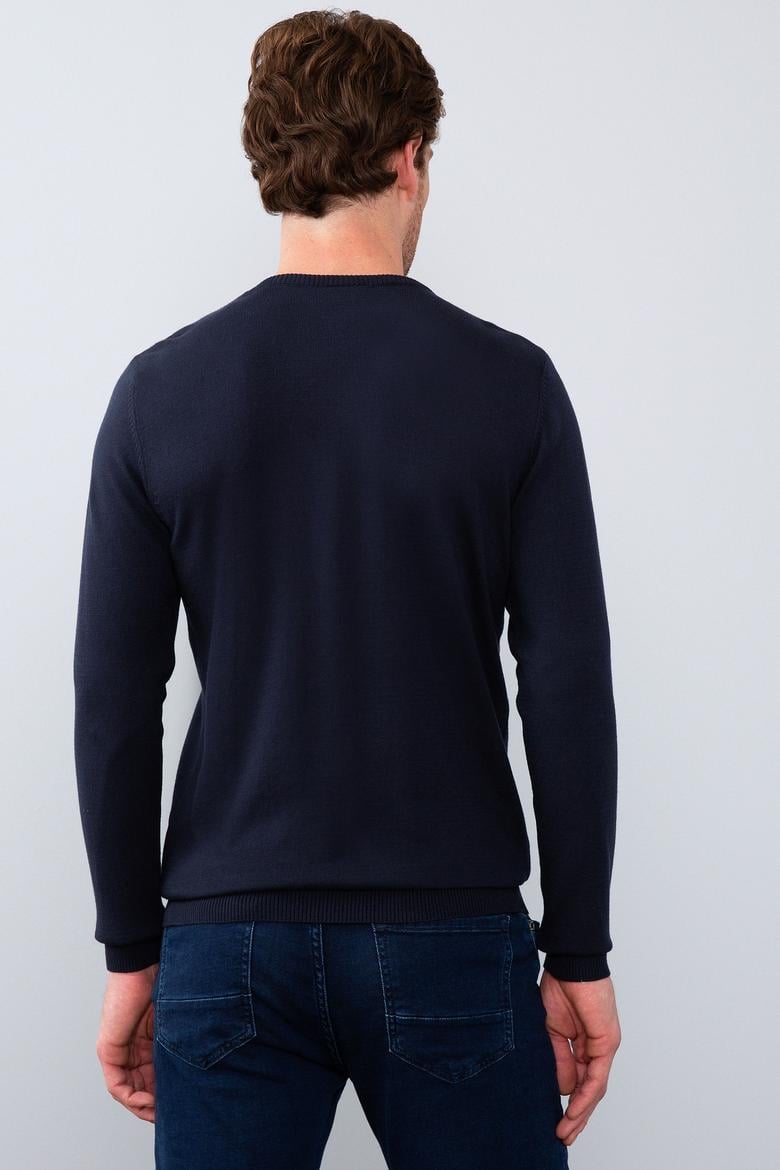 Erkek Lacivert Bisiklet Yaka Triko Kazak Basic - 50211240077