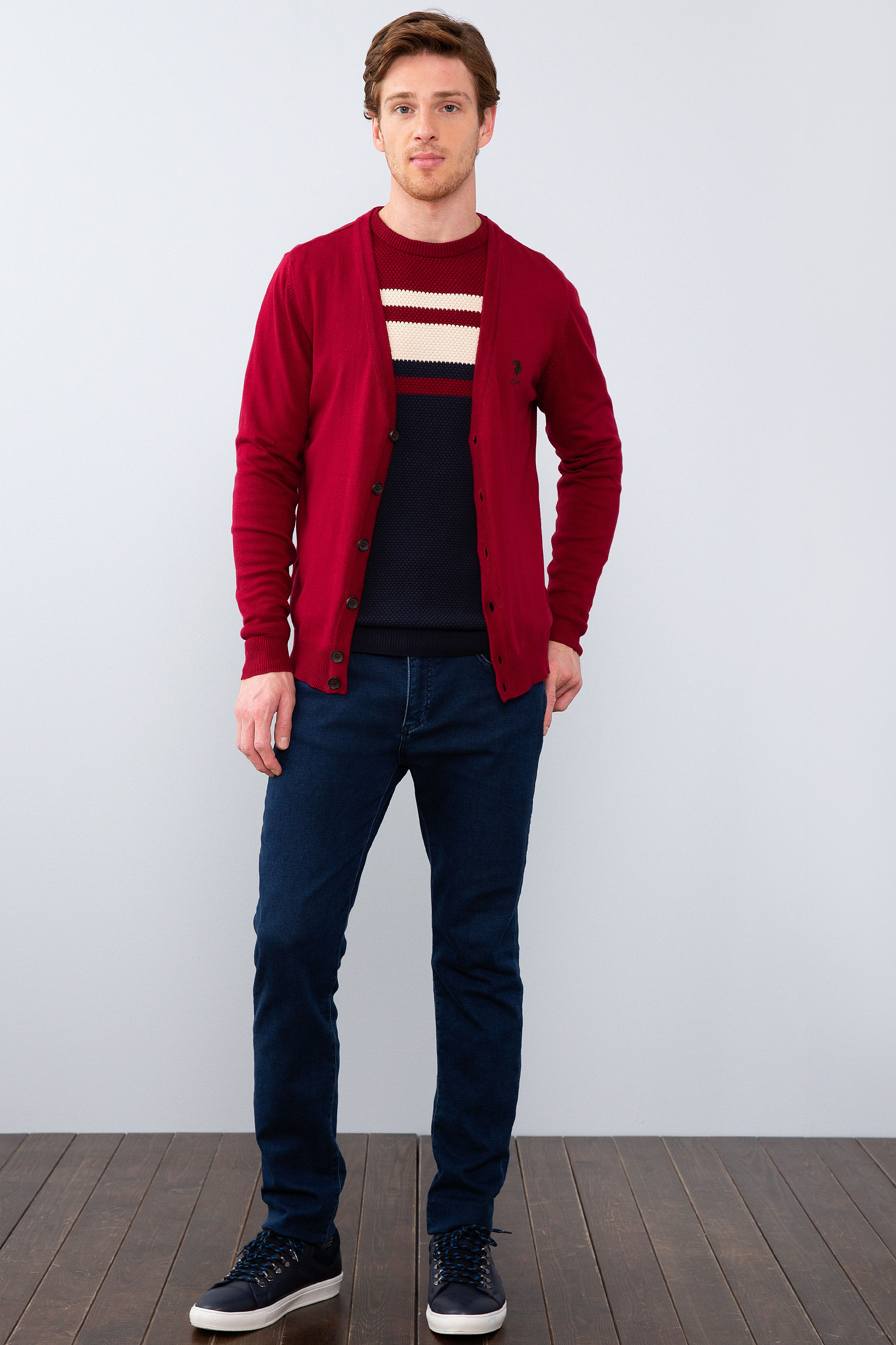Erkek Bordo  Triko Hırka - Image 4