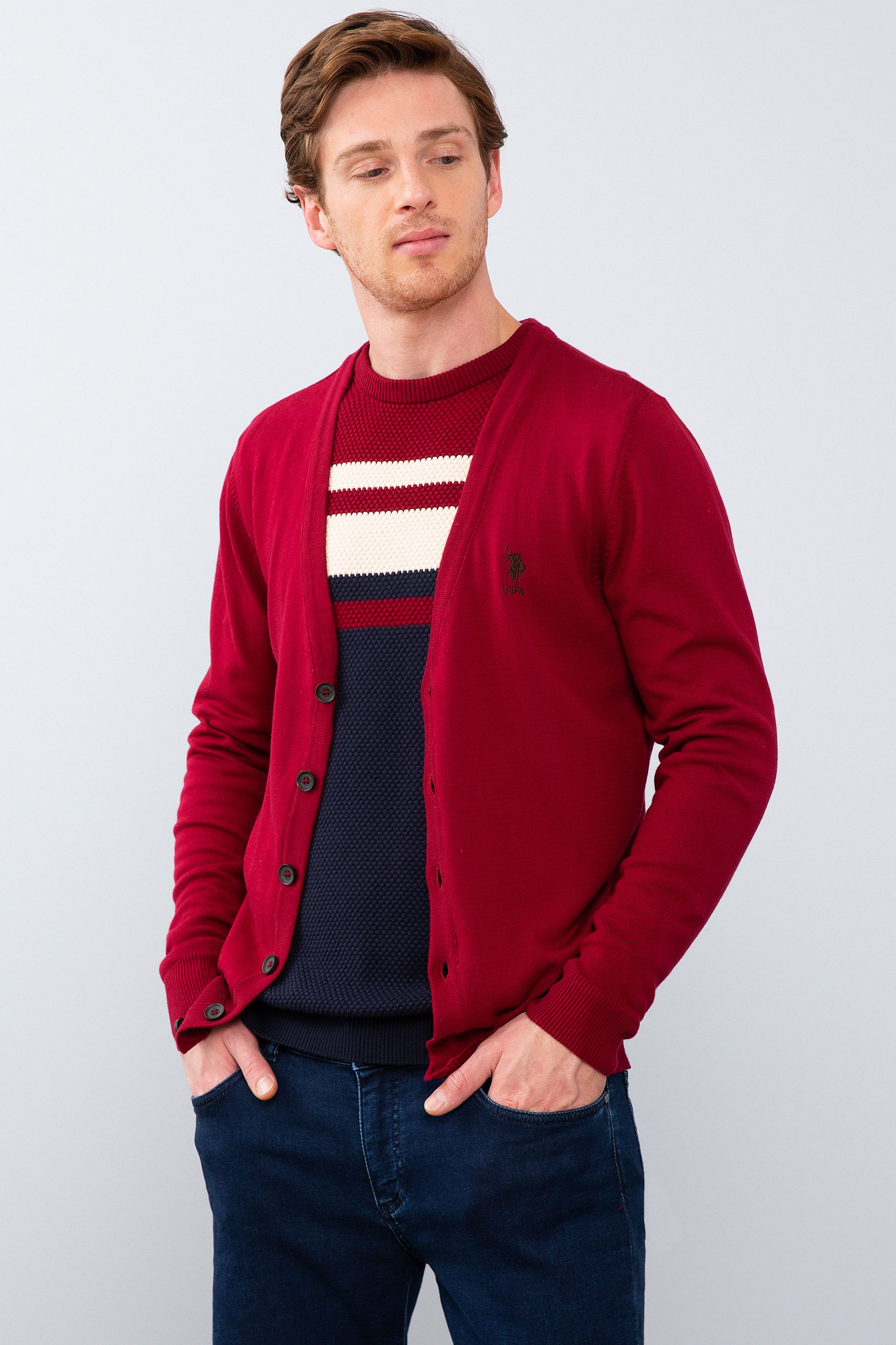 Erkek Bordo  Triko Hırka - Image 1