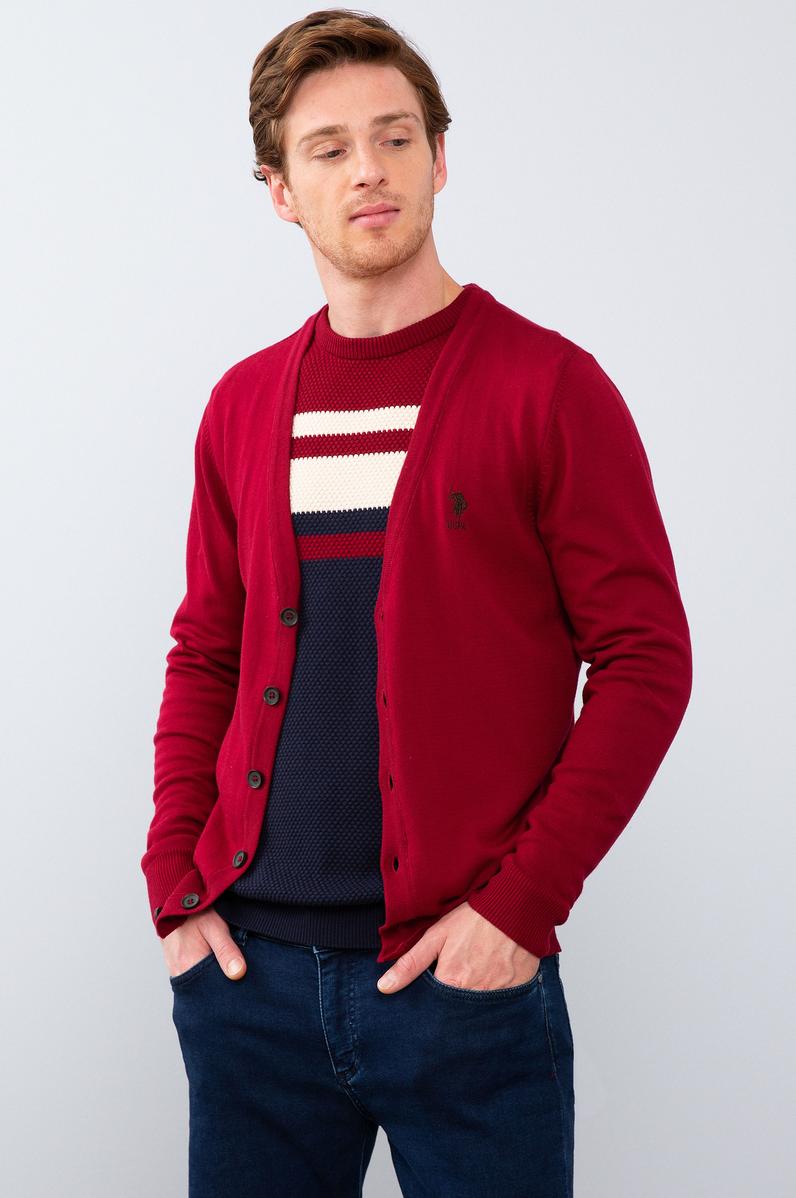 Erkek Bordo  Triko Hırka