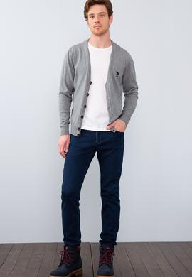 Erkek Gri Melanj  Triko Hırka - 50211250036