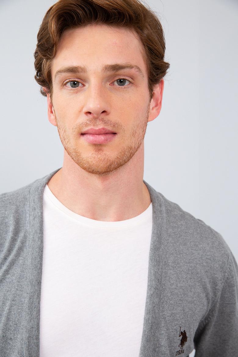 Erkek Gri Melanj  Triko Hırka - 50211250036