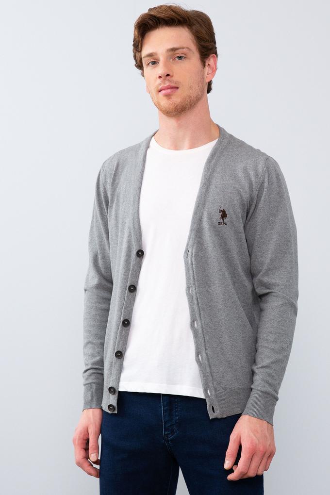 Erkek Gri Melanj  Triko Hırka