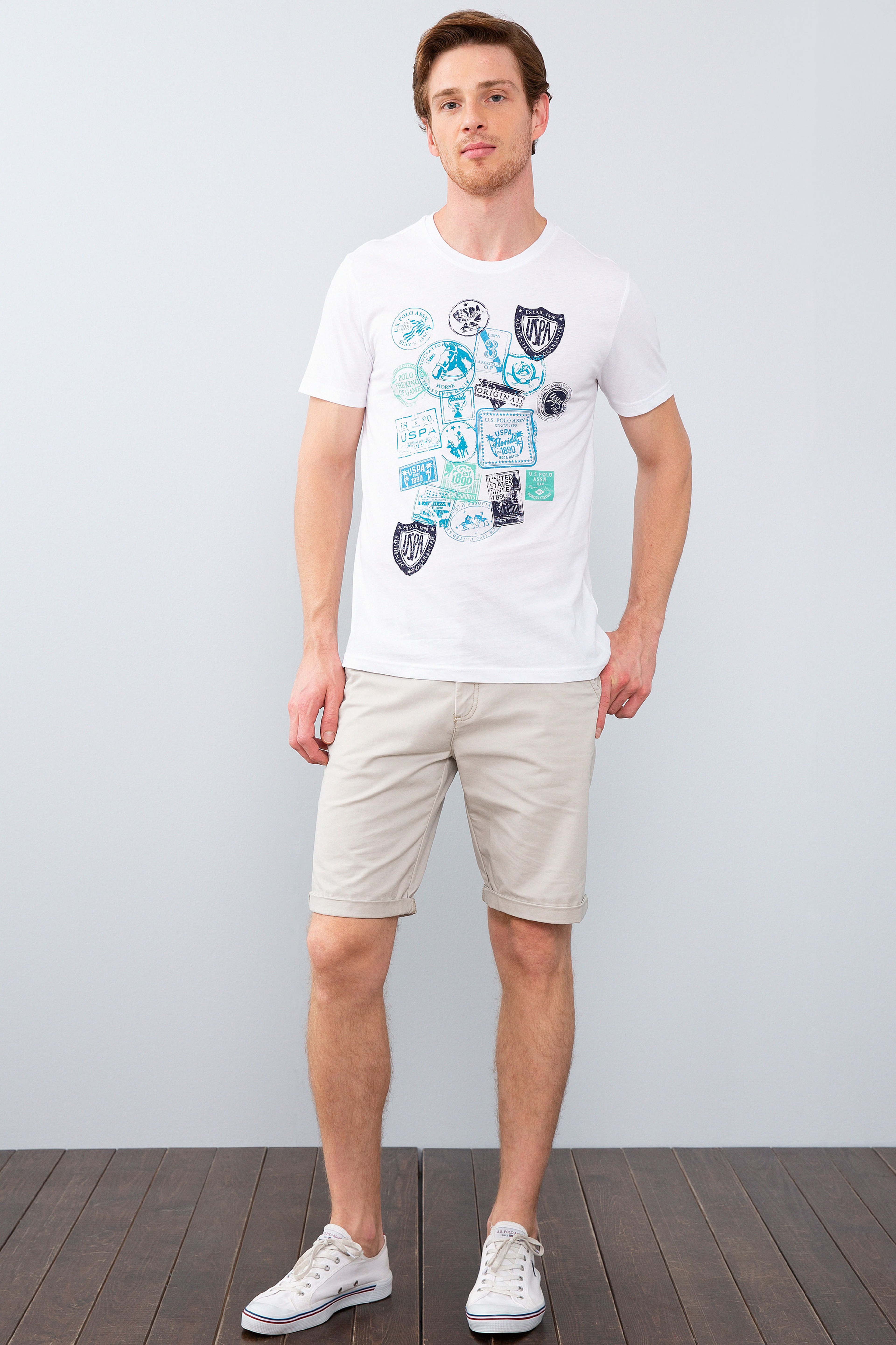 Erkek Beyaz Bisiklet Yaka T-Shirt