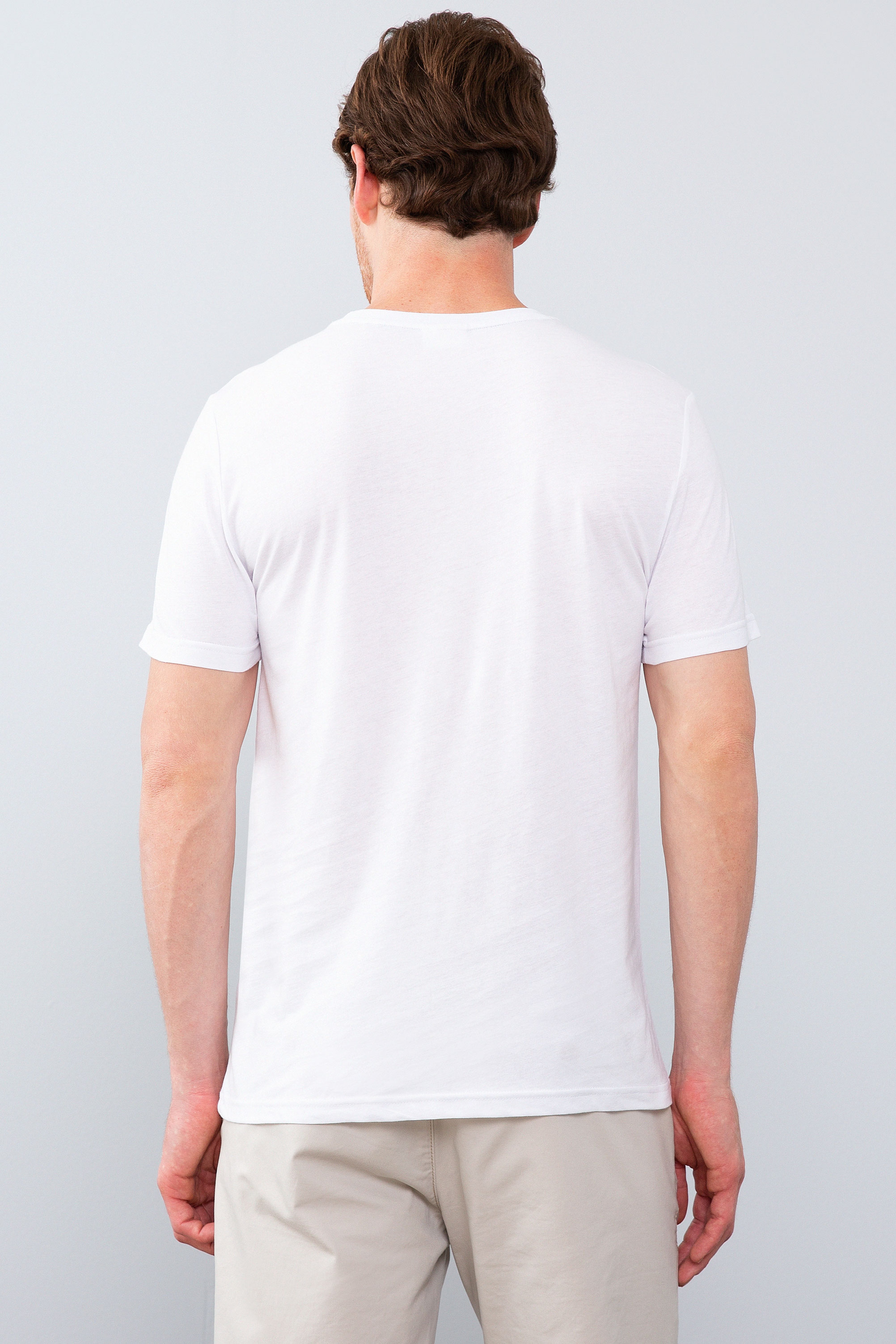 Erkek Beyaz Bisiklet Yaka T-Shirt