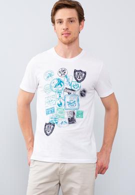 Erkek Beyaz Bisiklet Yaka T-Shirt - 50213567003