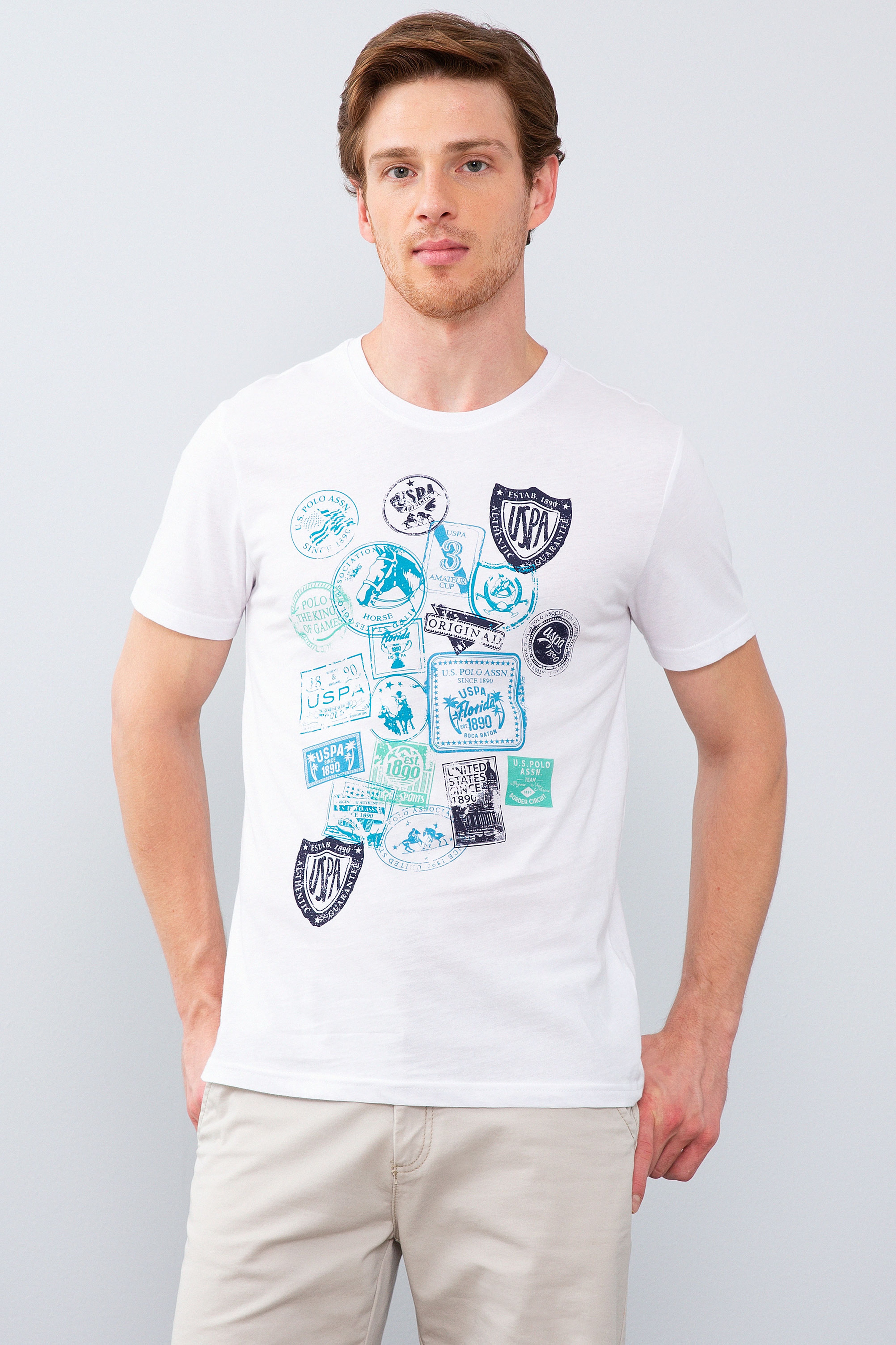 Erkek Beyaz Bisiklet Yaka T-Shirt