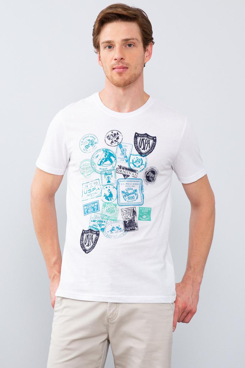 Erkek Beyaz Bisiklet Yaka T-Shirt