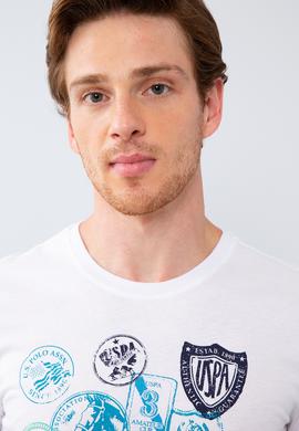 Erkek Beyaz Bisiklet Yaka T-Shirt - 50213567003