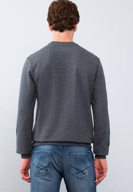 Erkek Koyu Gri Melanj Bisiklet Yaka Sweatshirt - 50213610007