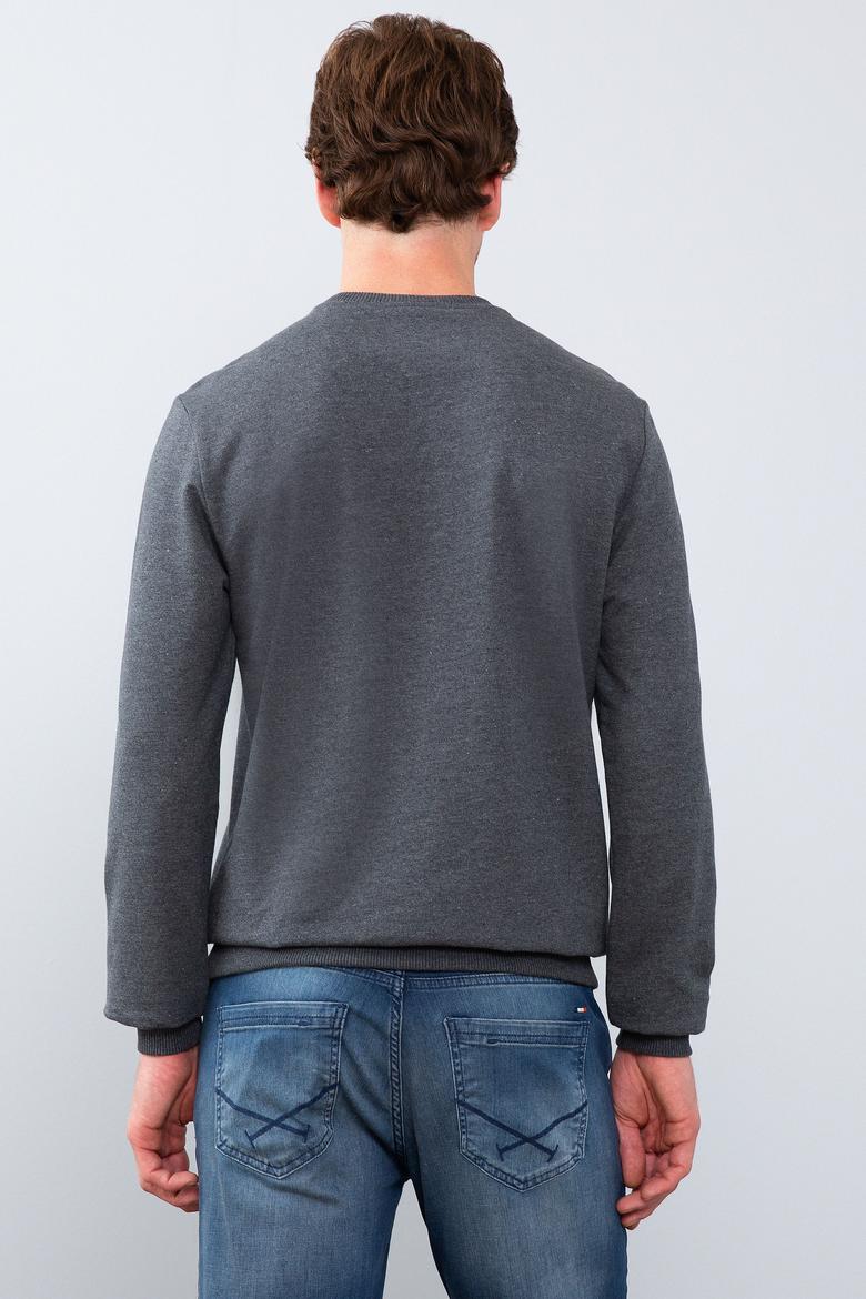 Erkek Koyu Gri Melanj Bisiklet Yaka Sweatshirt - 50213610007