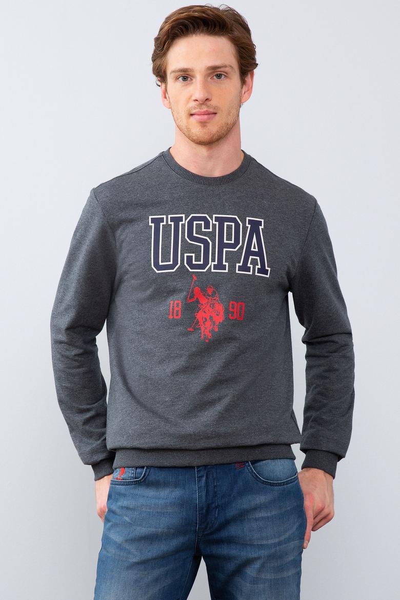 Erkek Koyu Gri Melanj Bisiklet Yaka Sweatshirt