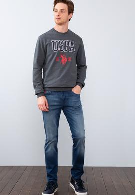 Erkek Koyu Gri Melanj Bisiklet Yaka Sweatshirt - 50213610007