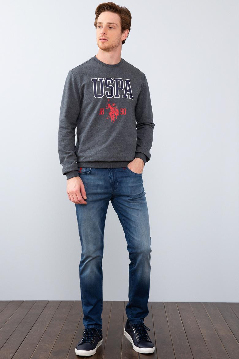 Erkek Koyu Gri Melanj Bisiklet Yaka Sweatshirt - 50213610007