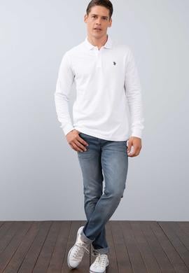 Erkek Beyaz Polo Yaka Sweatshirt Basic - 50213673029