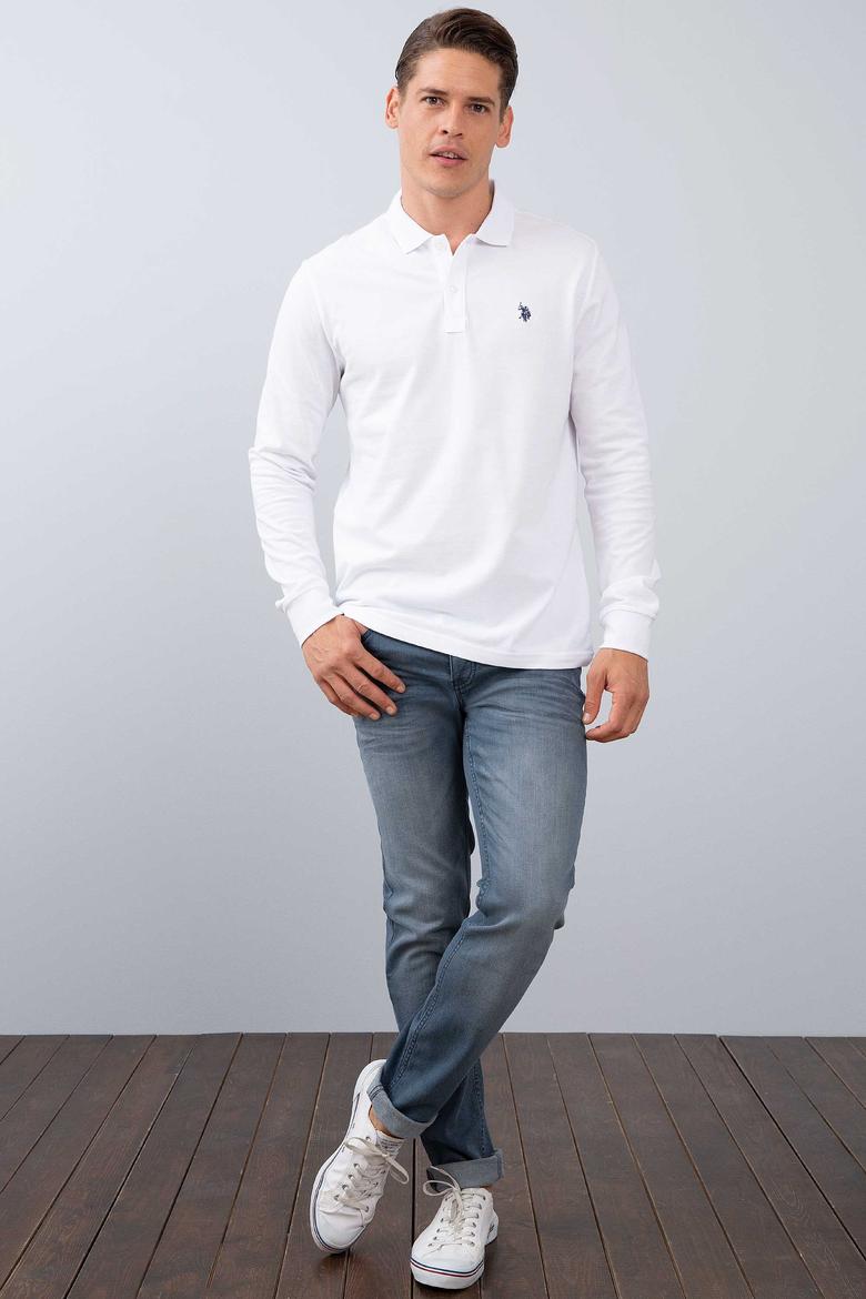 Erkek Beyaz Polo Yaka Sweatshirt Basic - 50213673029