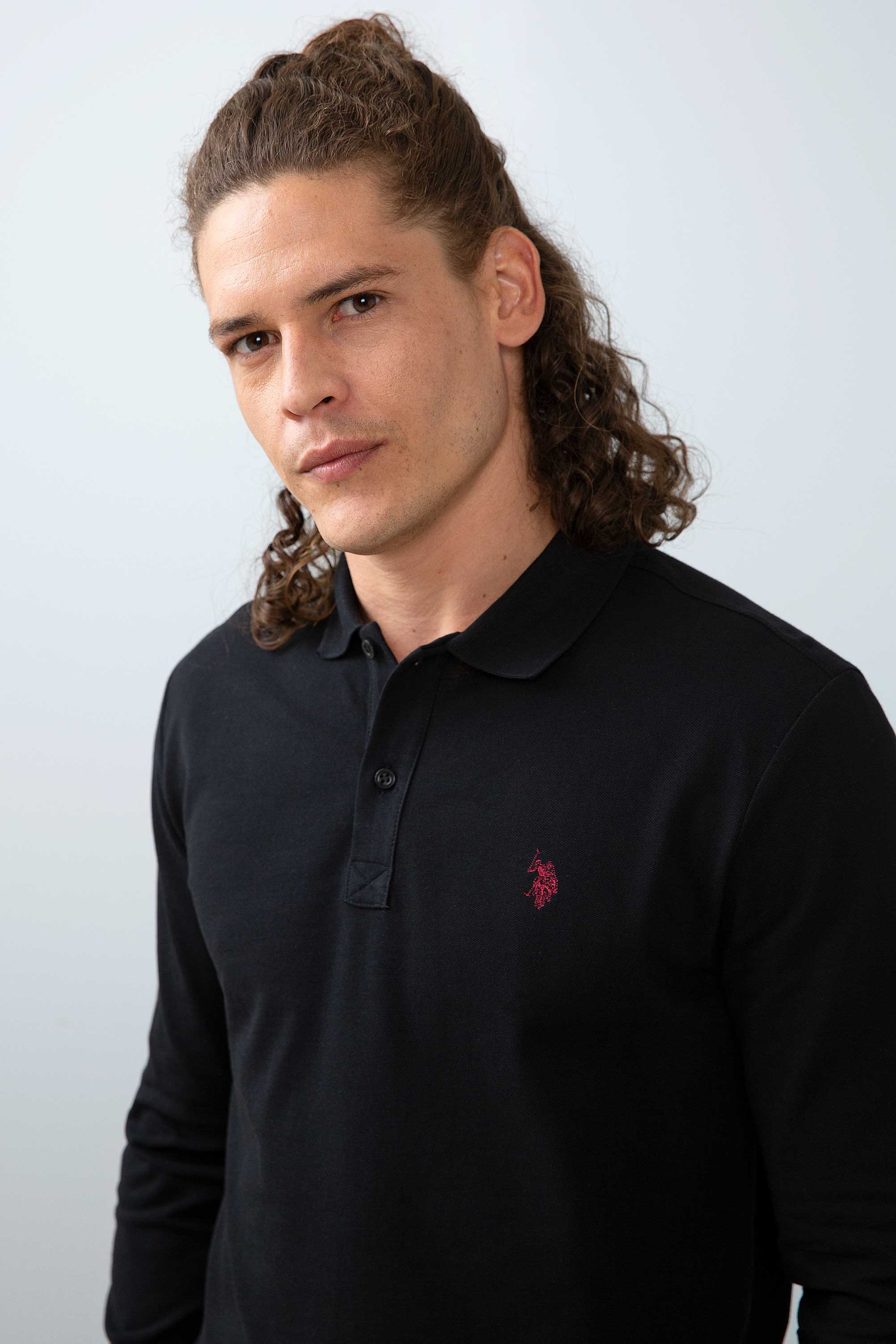 Erkek Siyah Polo Yaka Sweatshirt Basic
