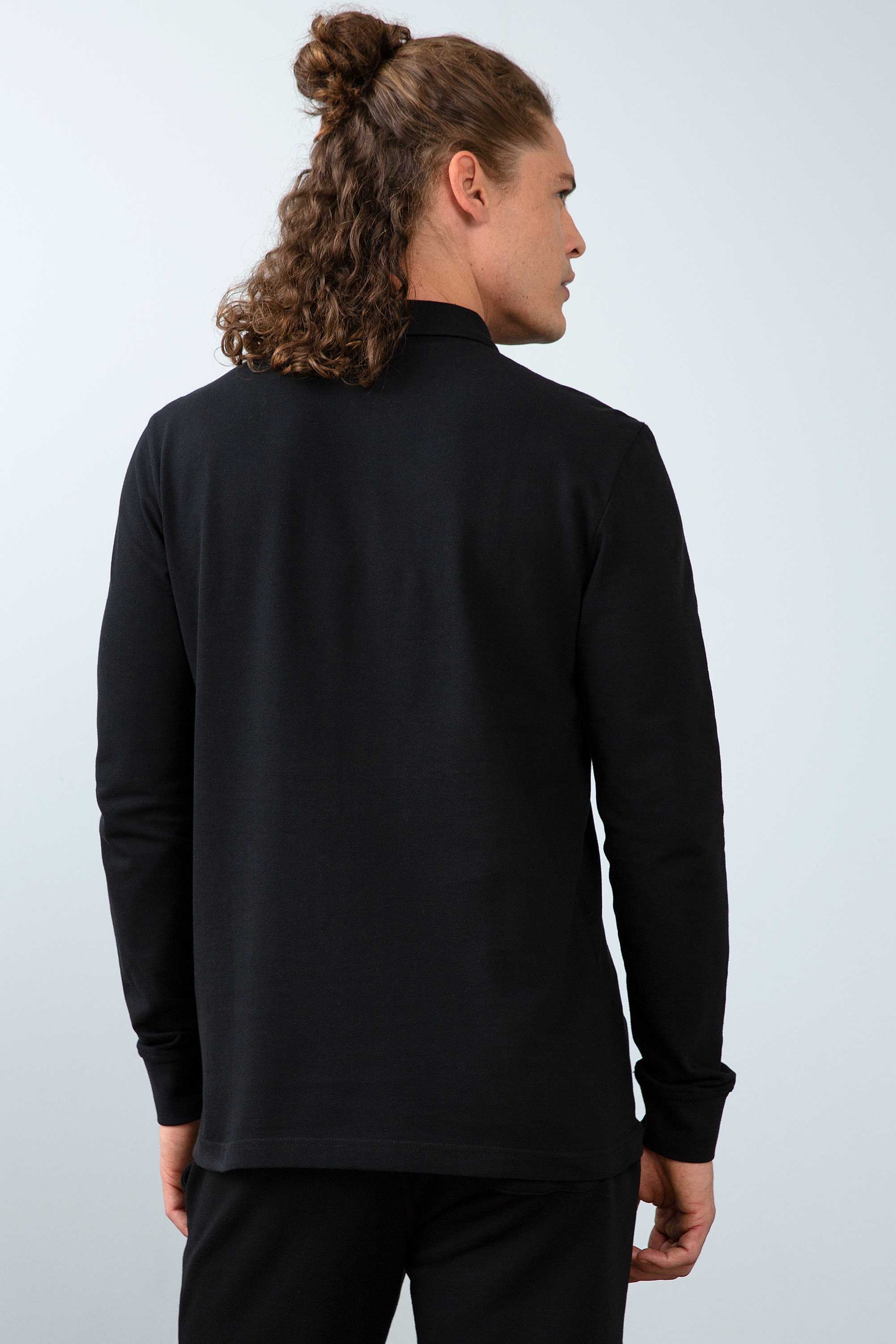 Erkek Siyah Polo Yaka Sweatshirt Basic - Image 4