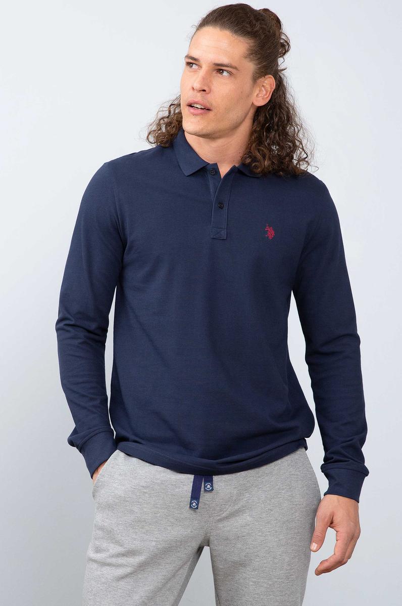 Erkek Lacivert Polo Yaka Sweatshirt Basic