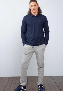 Erkek Lacivert Polo Yaka Sweatshirt Basic - 50213673074
