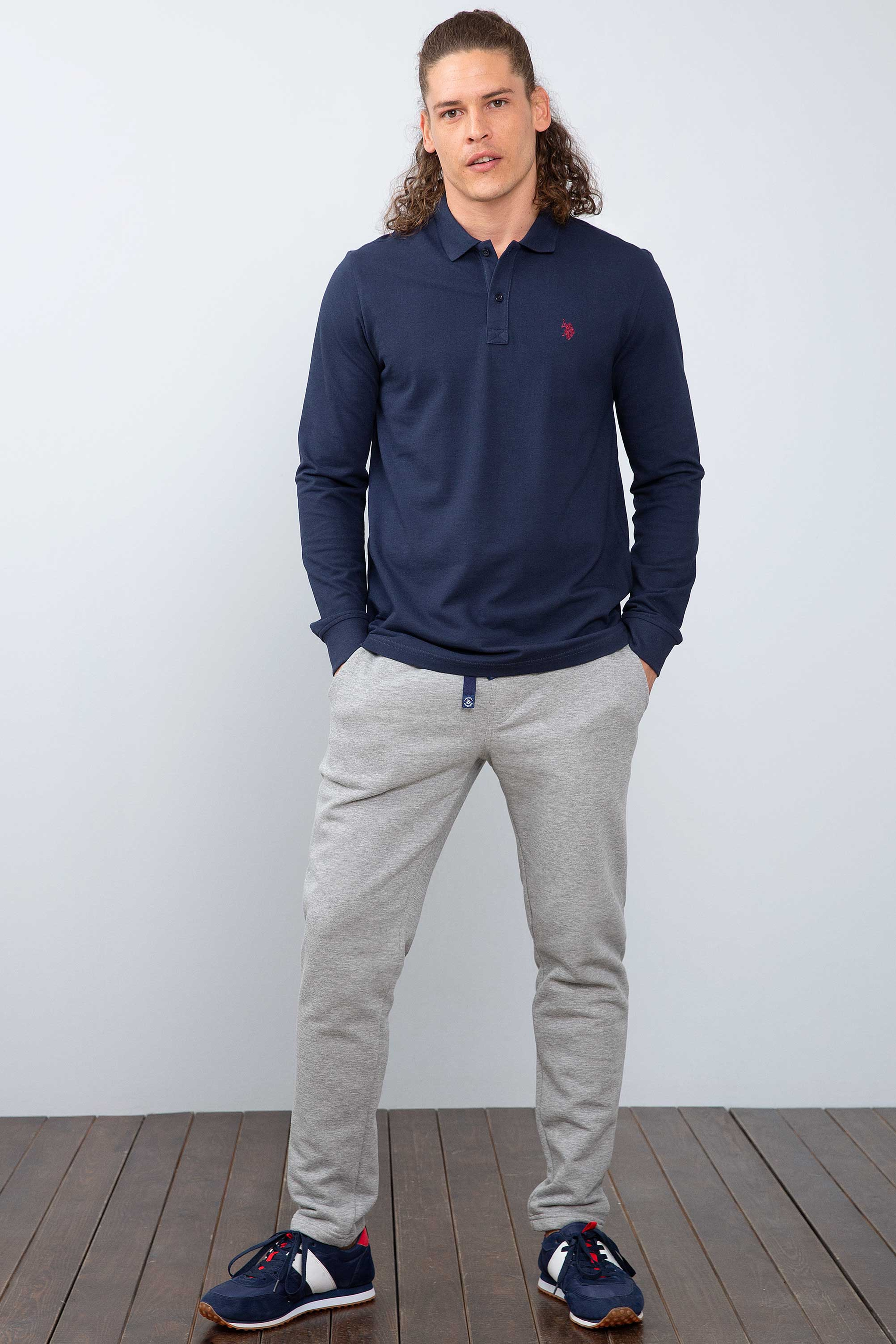 Erkek Lacivert Polo Yaka Sweatshirt Basic