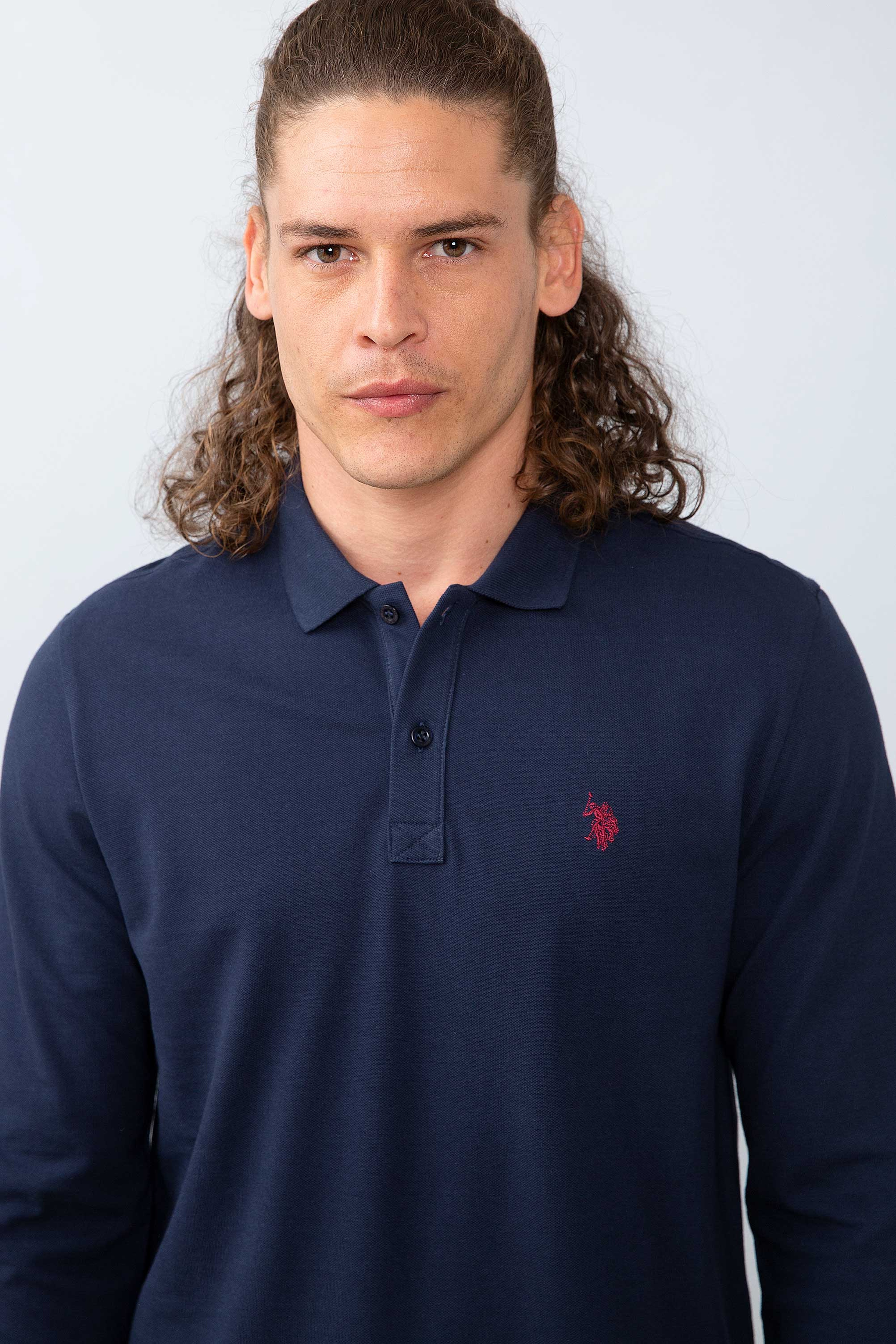 Erkek Lacivert Polo Yaka Sweatshirt Basic - Image 2