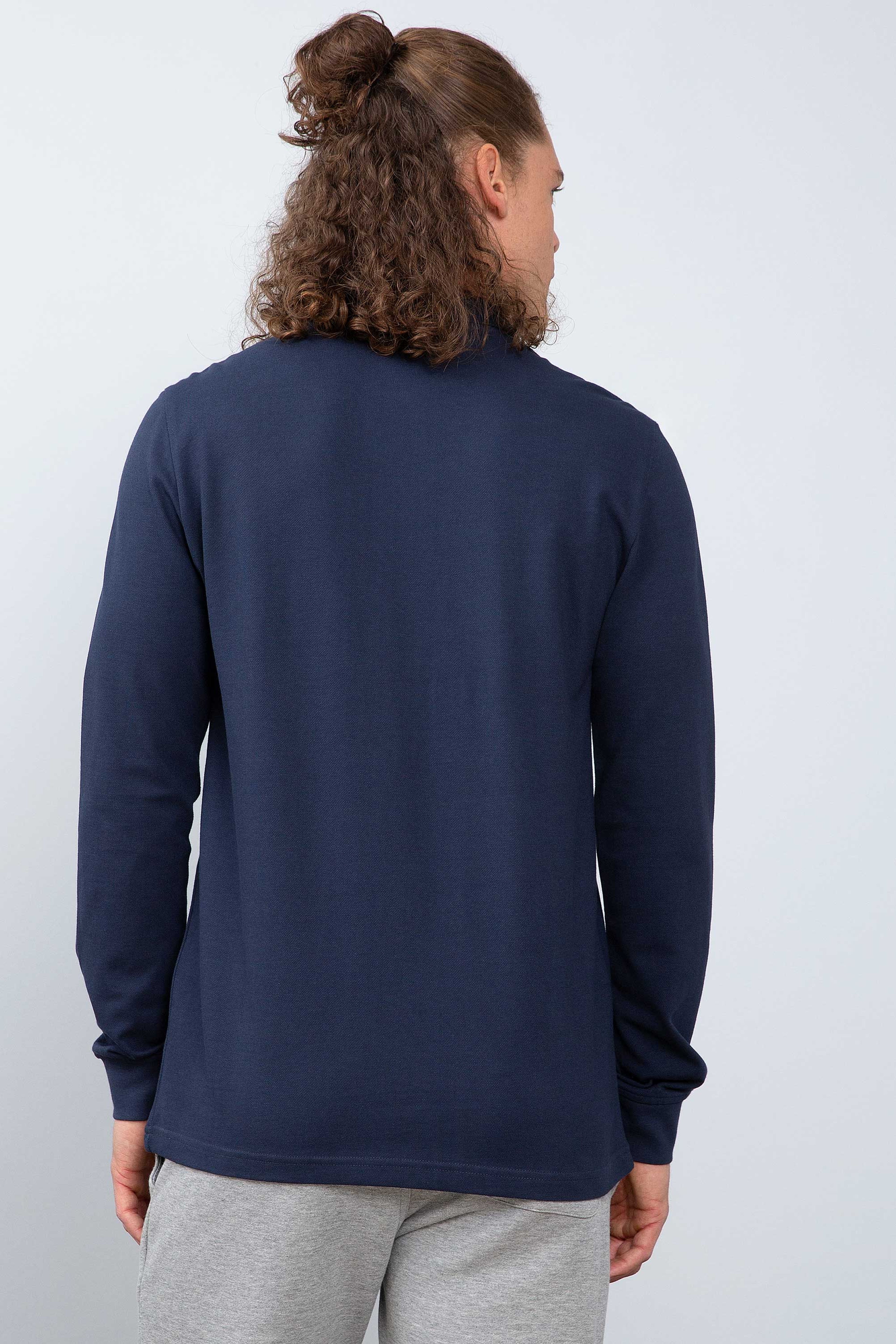 Erkek Lacivert Polo Yaka Sweatshirt Basic