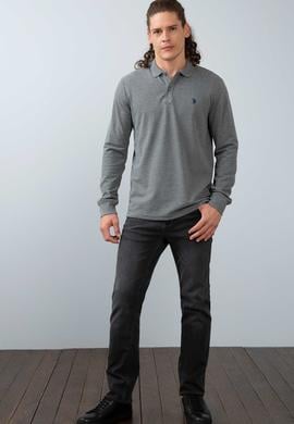 Erkek Antrasit Melanj Polo Yaka Sweatshirt Basic - 50213673110