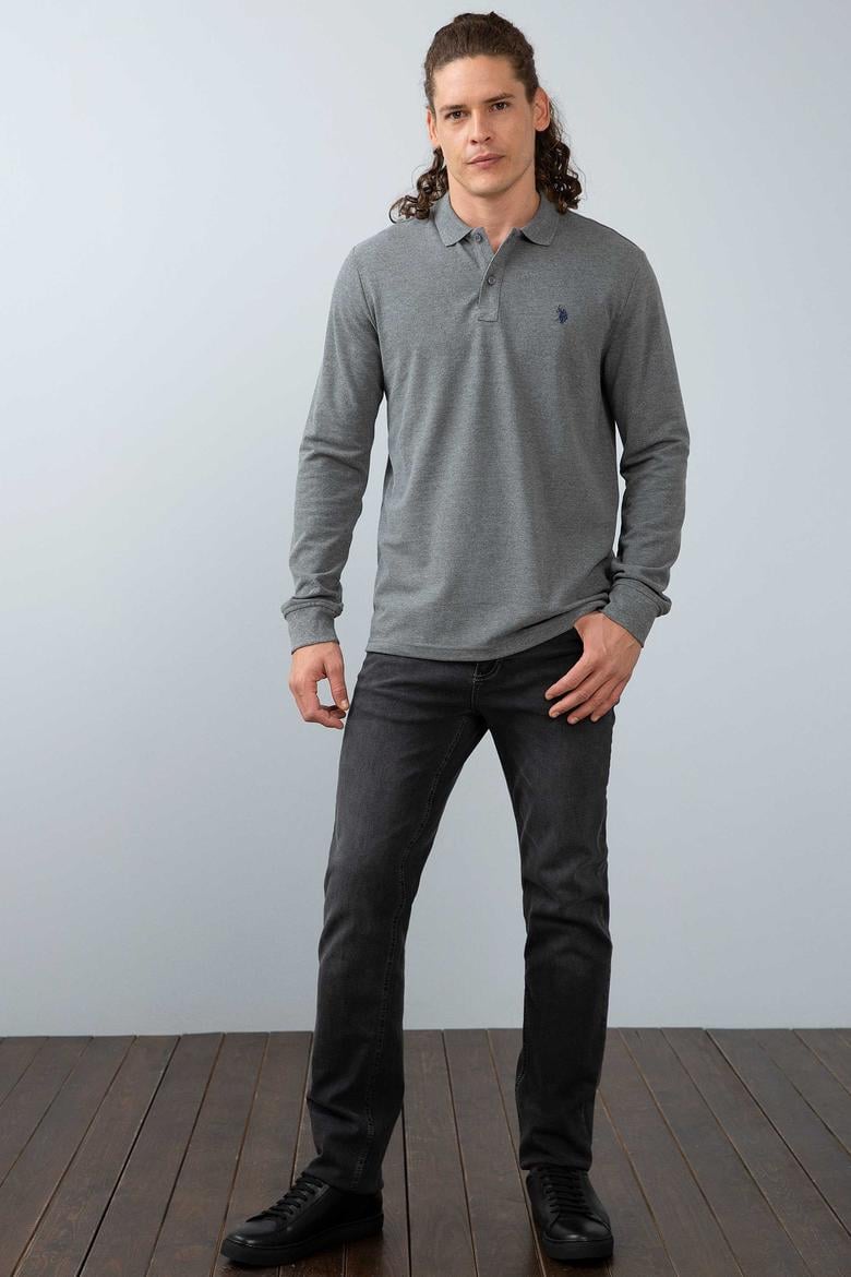 Erkek Antrasit Melanj Polo Yaka Sweatshirt Basic - 50213673110