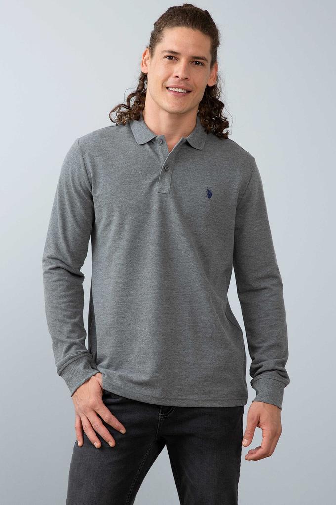 Erkek Antrasit Melanj Polo Yaka Sweatshirt Basic