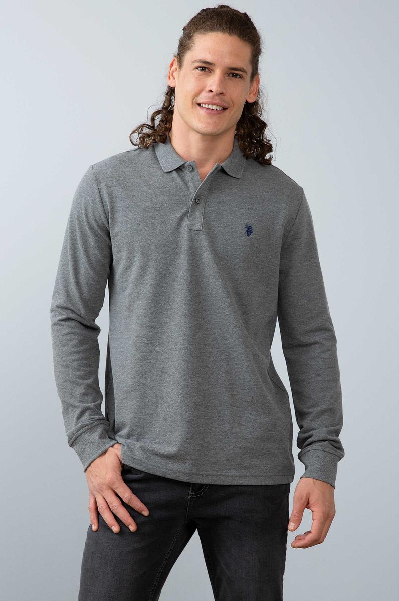 Erkek Antrasit Melanj Polo Yaka Sweatshirt Basic