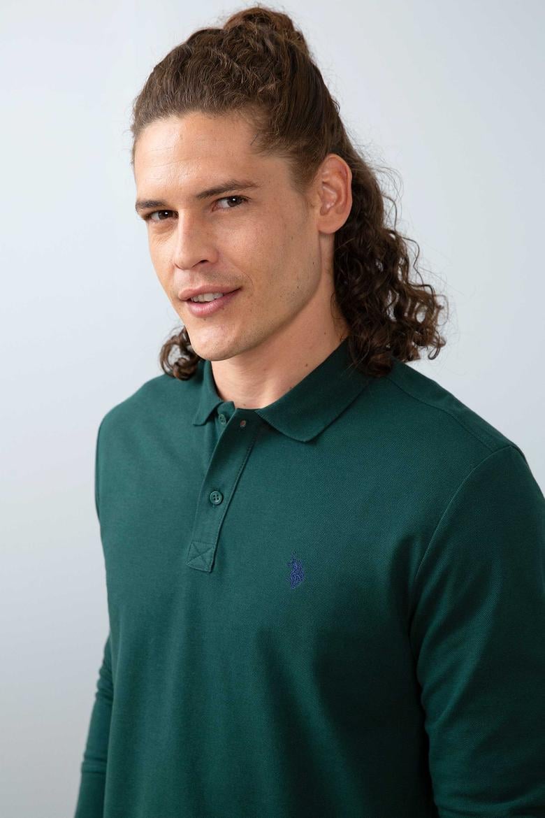 Erkek Koyu Yeşil Polo Yaka Sweatshirt Basic - 50213673097